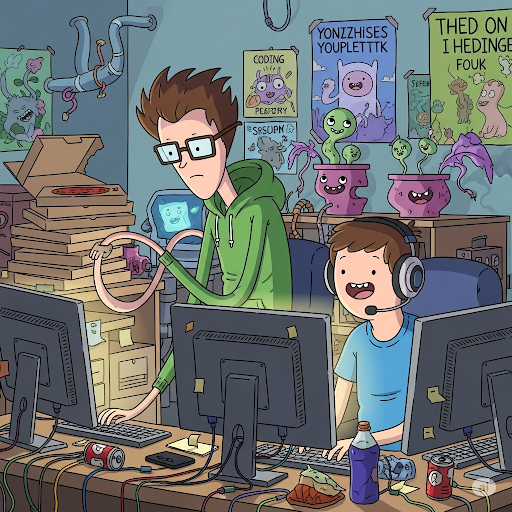 Ilustración de dos desarrolladores trabajando